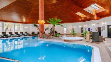 Indoor pool, open 7:30 AM to 8:30 PM, sun loungers