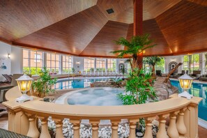 Indoor pool, open 7:30 AM to 8:30 PM, pool loungers