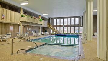 Indoor pool, seasonal outdoor pool, pool loungers