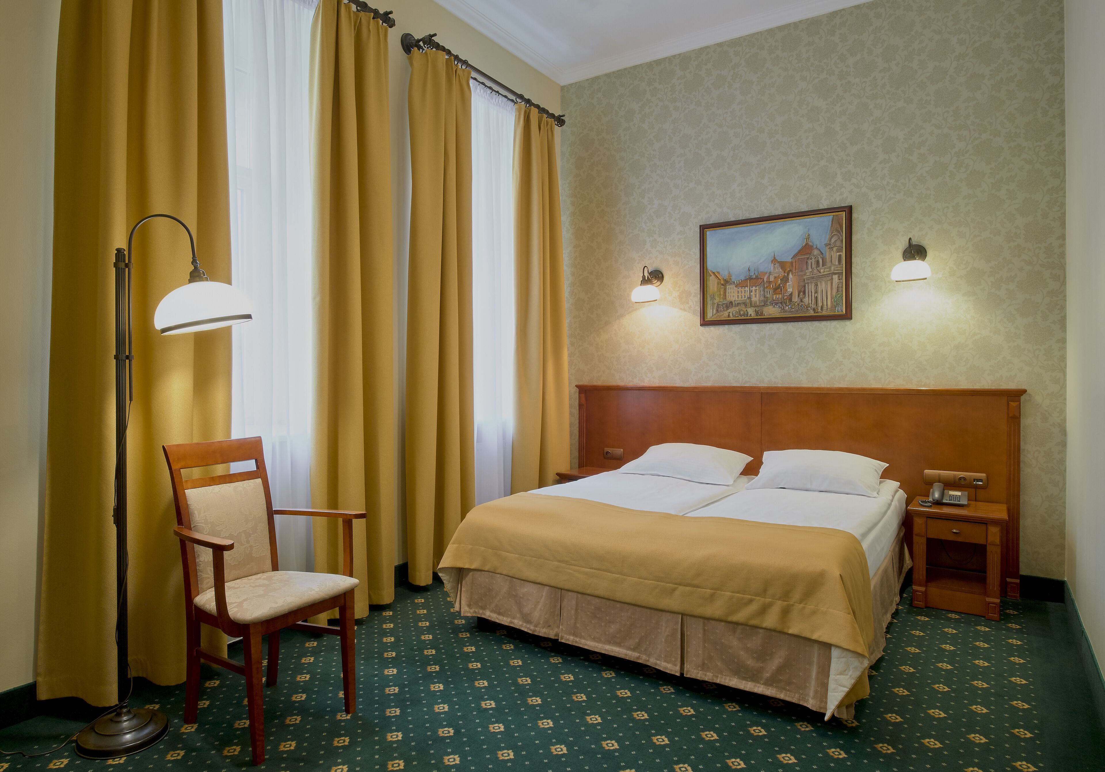 Desk, laptop workspace, free WiFi, bed sheets