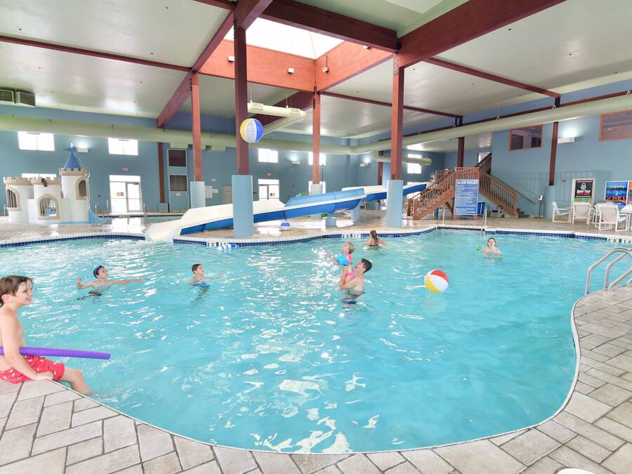 2 indoor pools, seasonal outdoor pool, pool loungers