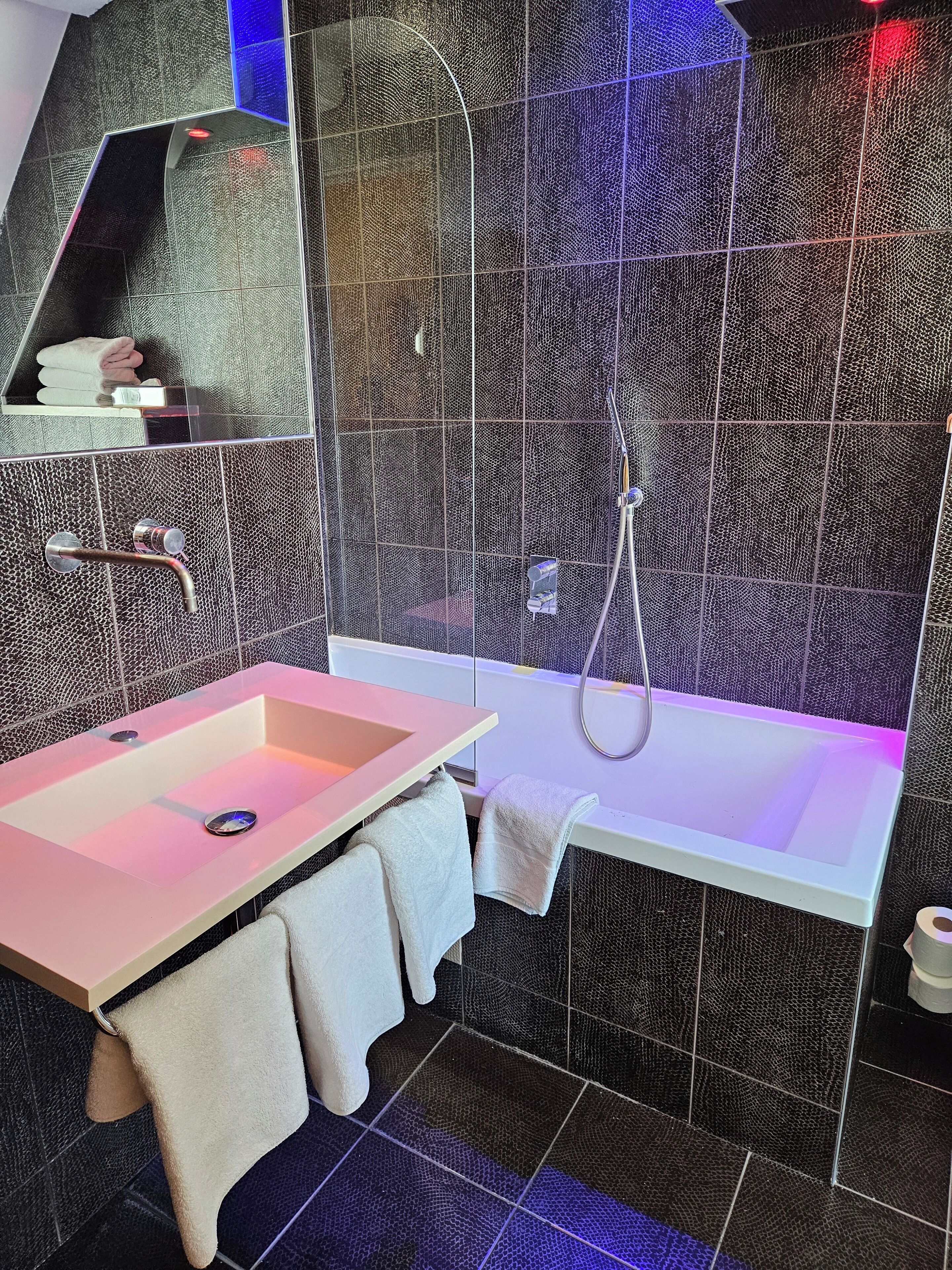 triple room | bathroom | shower, hair dryer, towels
