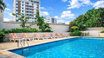 Outdoor pool, pool loungers