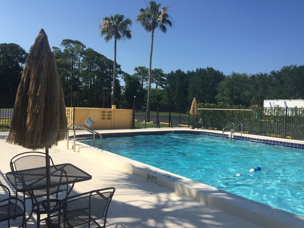 Outdoor pool, sun loungers
