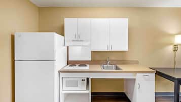 Studio, 1 Queen Bed, Accessible, Non Smoking | Private kitchen | Full-sized fridge, microwave, stovetop, coffee/tea maker