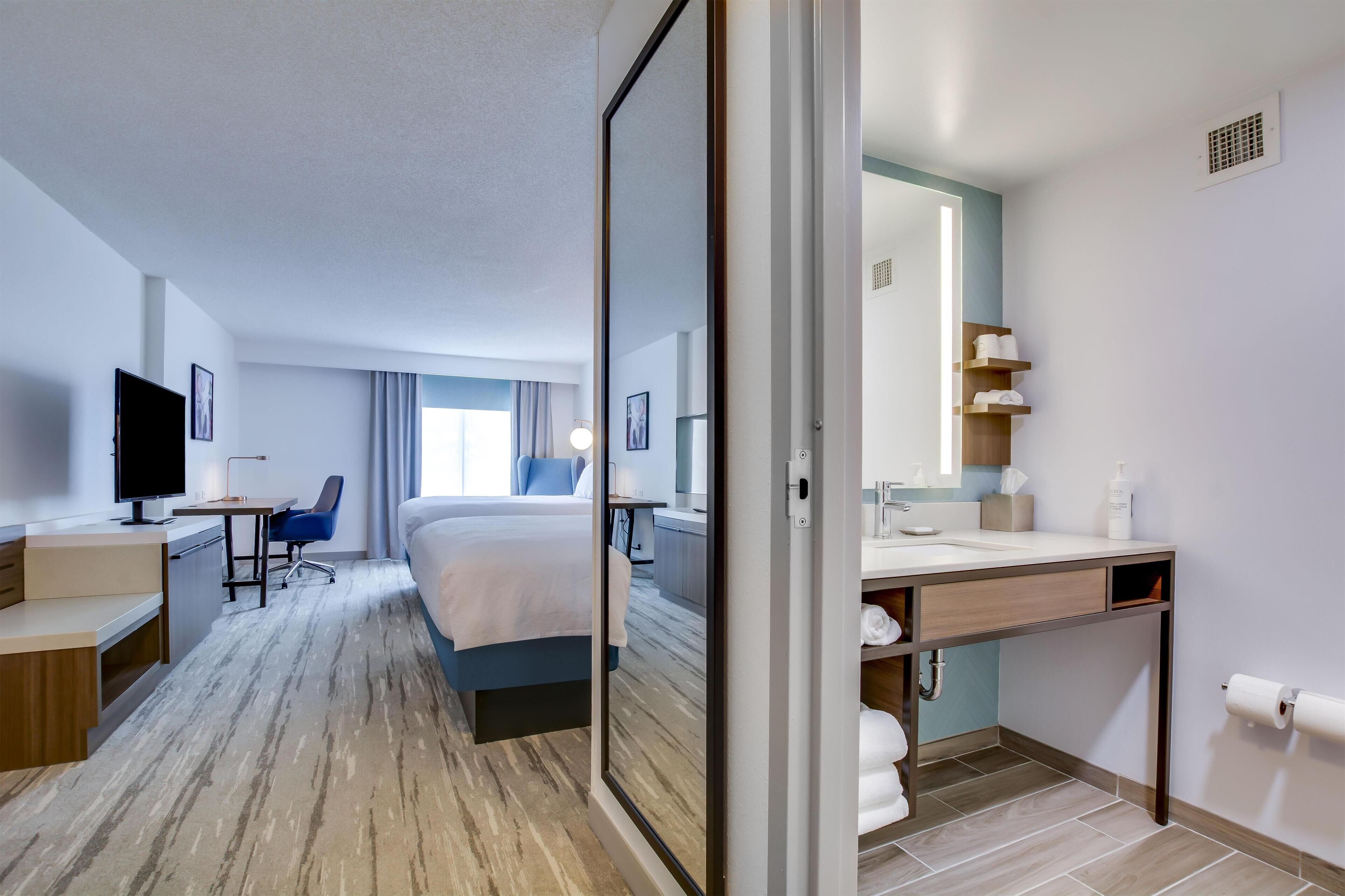 Room, 2 Queen Beds, Non Smoking | Desk, laptop workspace, blackout curtains, iron/ironing board