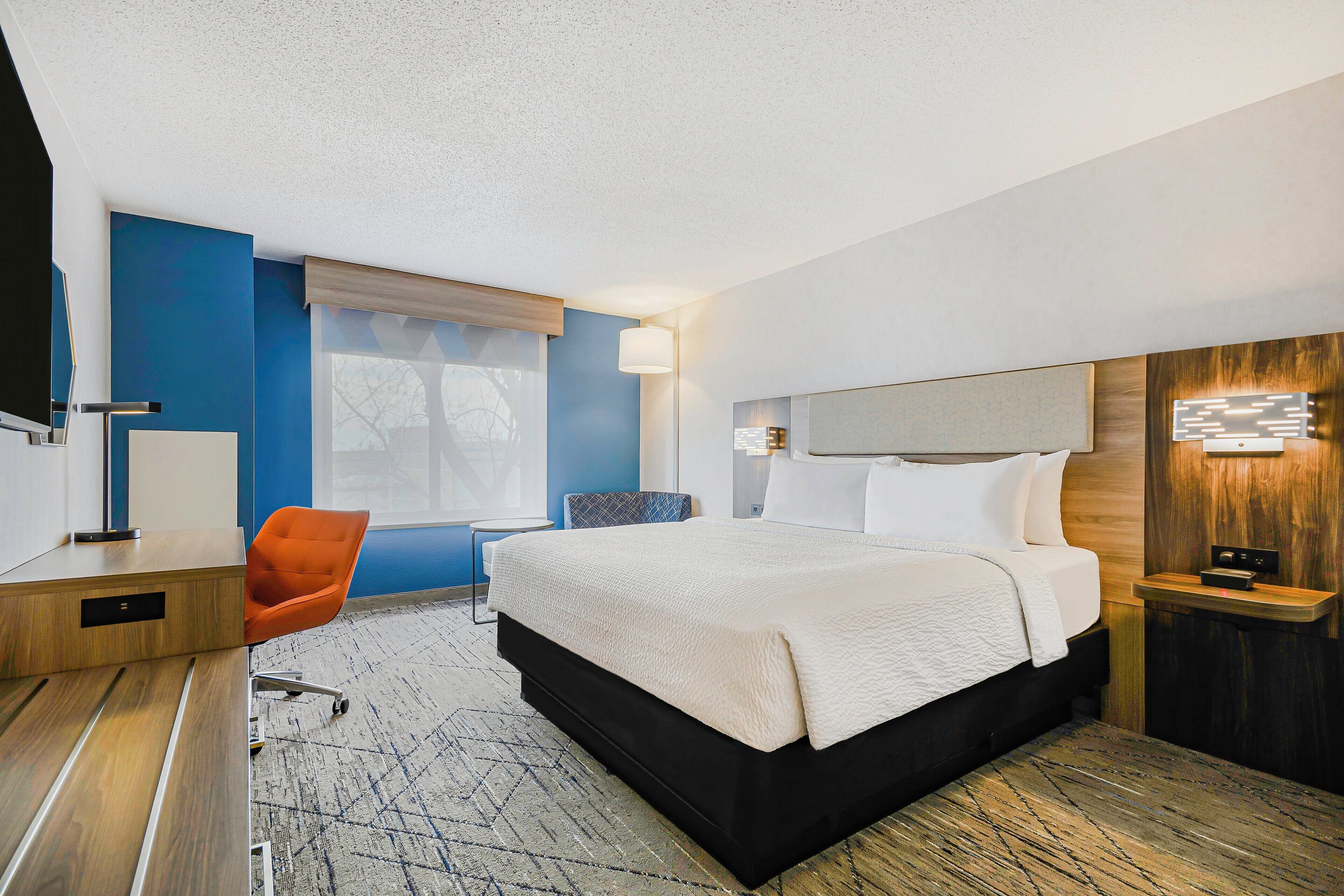 1 bedroom, desk, blackout curtains, iron/ironing board