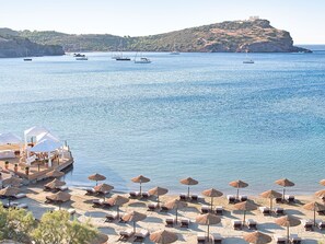 Private beach, sun loungers, beach umbrellas, beach towels