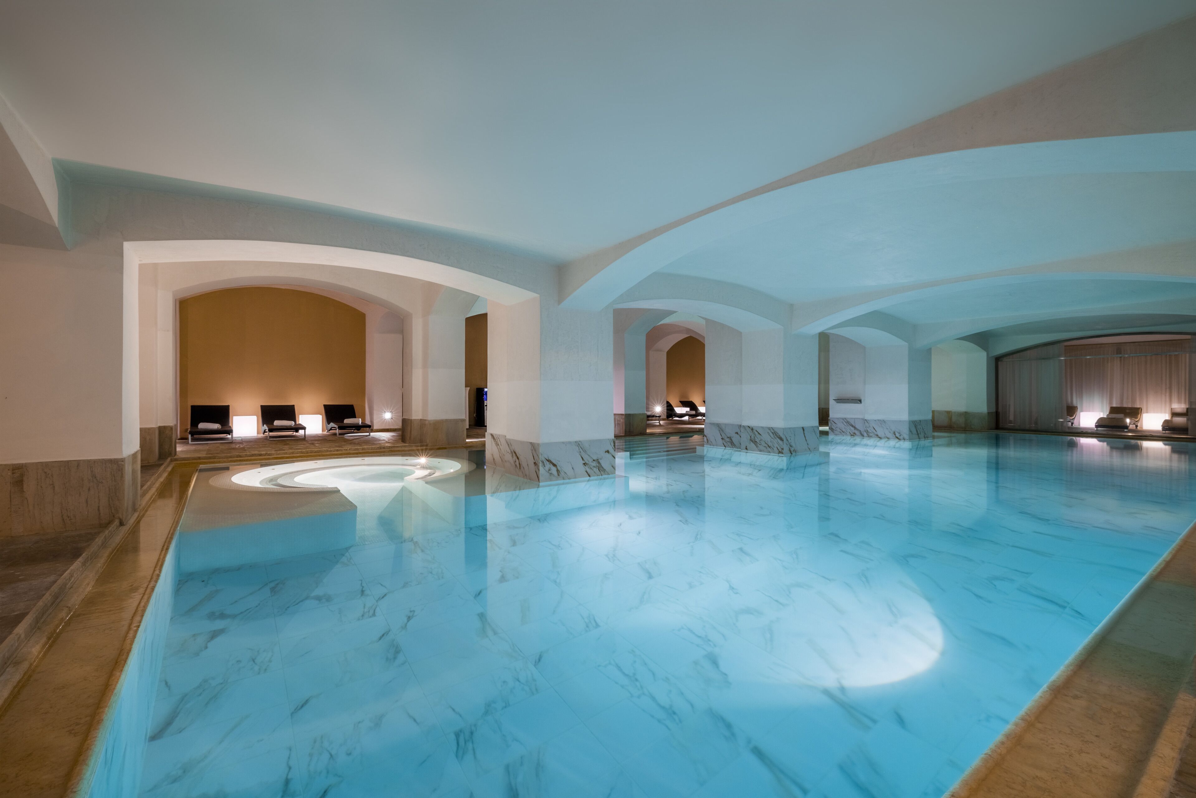 indoor pool, open 8:00 am to 9:00 pm, pool loungers
