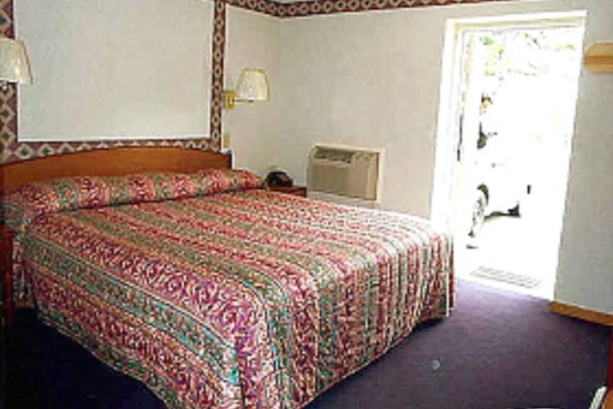 A bedroom with a large bed, a bedside table, a lamp, and a window.