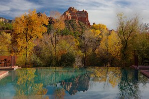 A clear pool reflecting trees and a mountain in the background. - Amara Resort and Spa (Sedona)