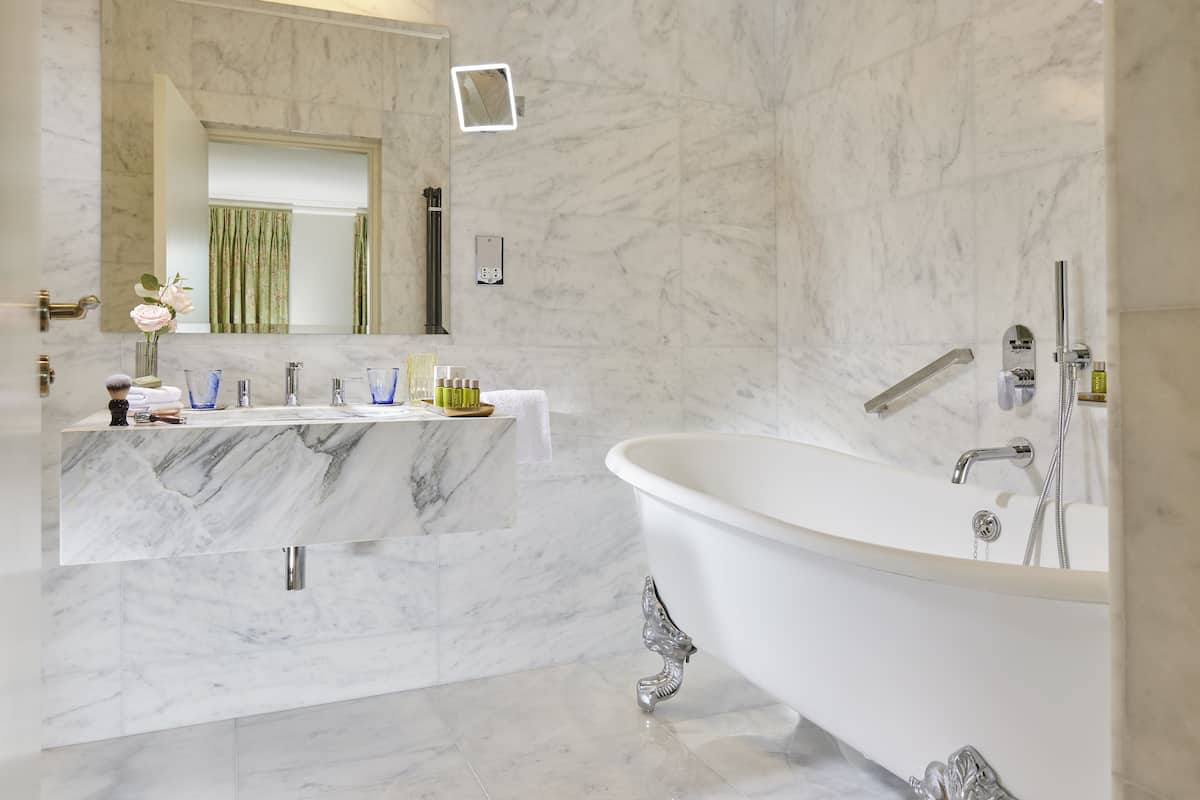 hypo-allergenic bedding, desk, laptop workspace, iron/ironing board