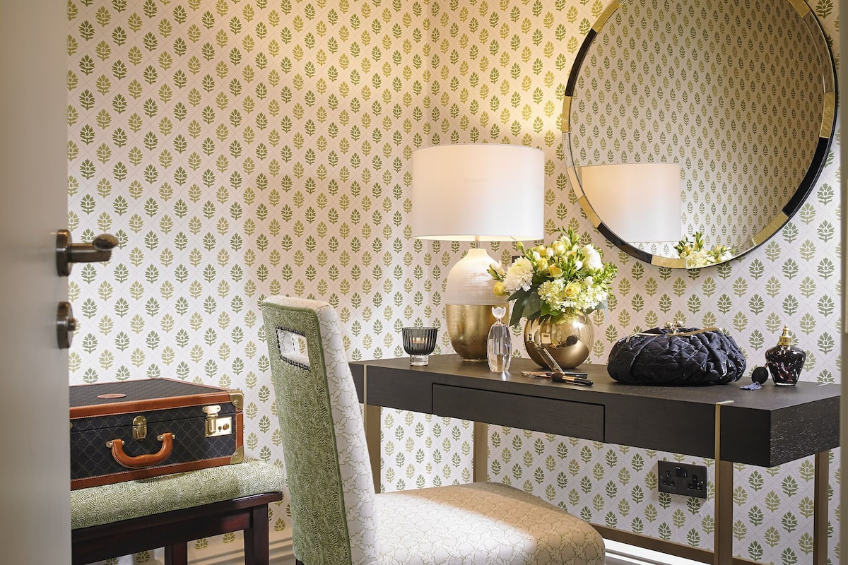 hypo-allergenic bedding, desk, laptop workspace, iron/ironing board