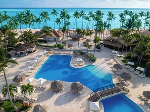 6 outdoor pools, open 9:00 AM to 7:00 PM, pool umbrellas, sun loungers