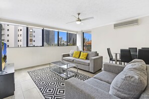 Superior Apartment, 2 Bedrooms | Living area | 32-inch LCD TV with cable channels, TV