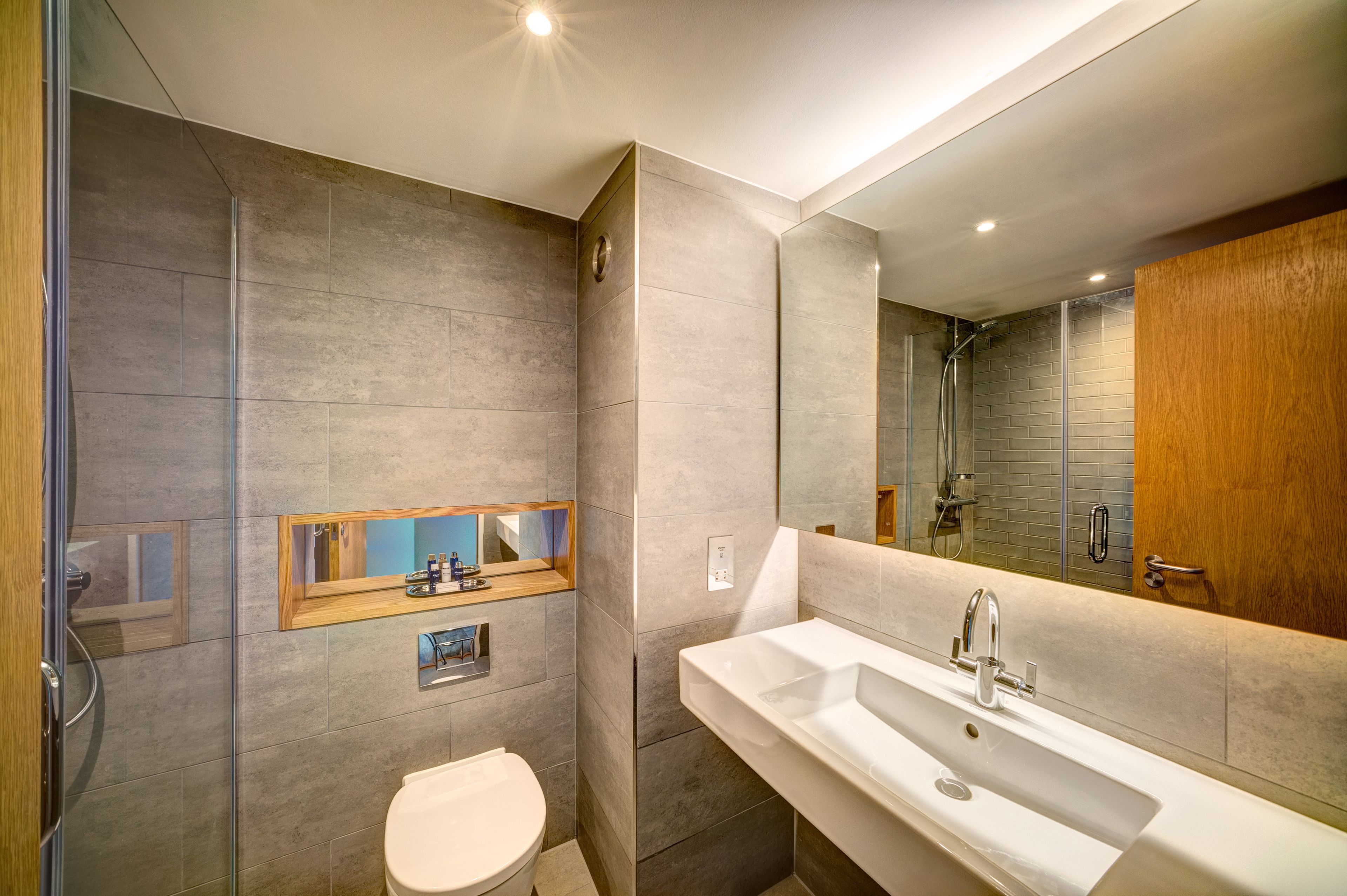 shower, eco-friendly toiletries, hair dryer, towels