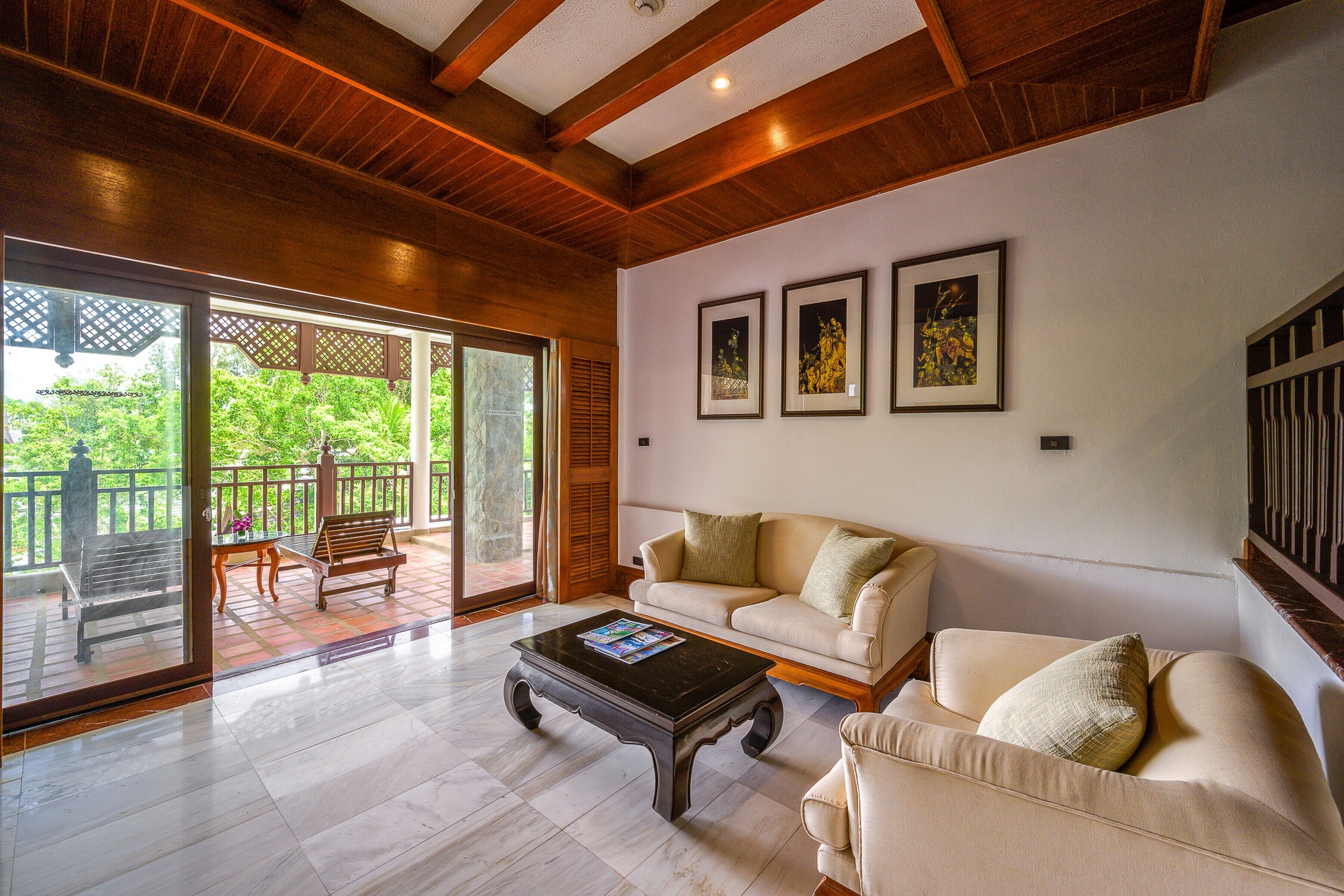 1 bedroom hillside suite with terrace bathtub | living area | 32-inch lcd tv with cable channels, tv