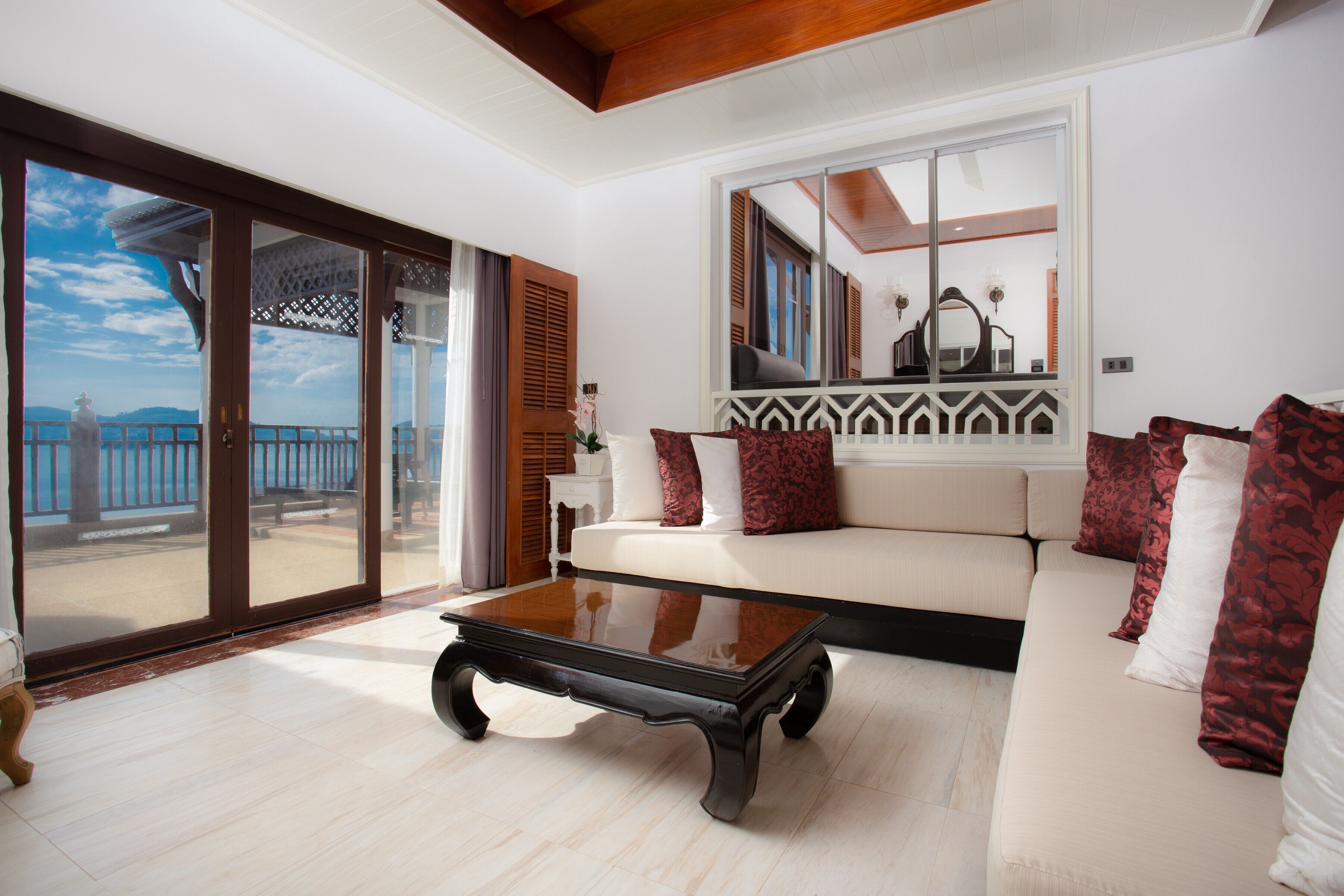 family seaview 2 bedroom hillside suite with terrace bathtub | living area | 32-inch lcd tv with cable channels, tv