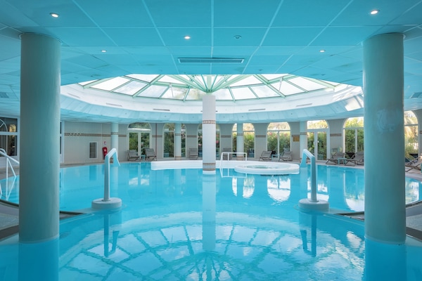 Seasonal outdoor pool, pool umbrellas, pool loungers
