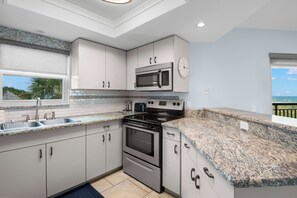 Deluxe Condo, Ocean View | Private kitchen | Full-size fridge, microwave, stovetop, dishwasher - Gulf Strand Resort (St. Pete Beach)