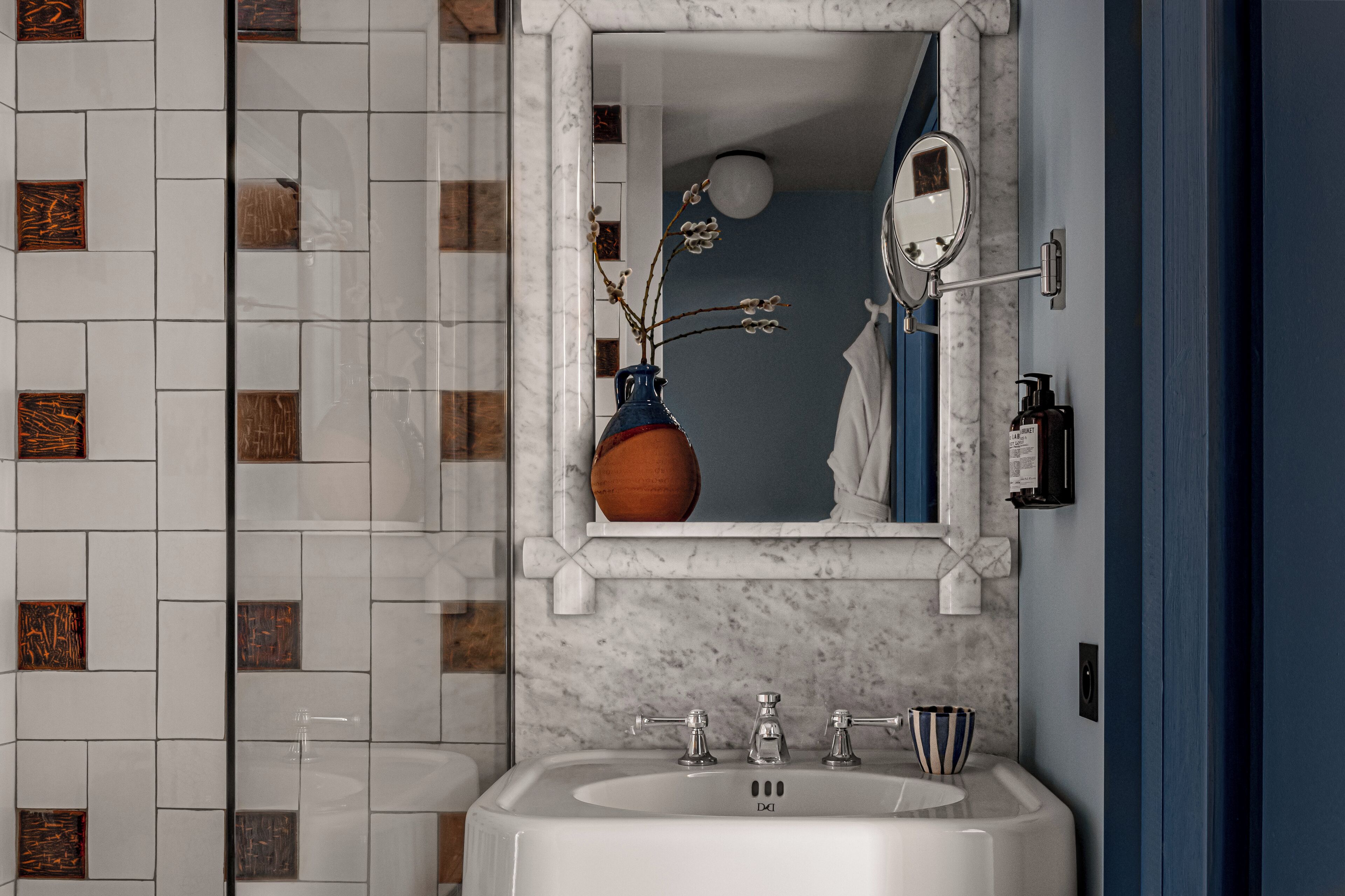 shower, designer toiletries, hair dryer, bathrobes