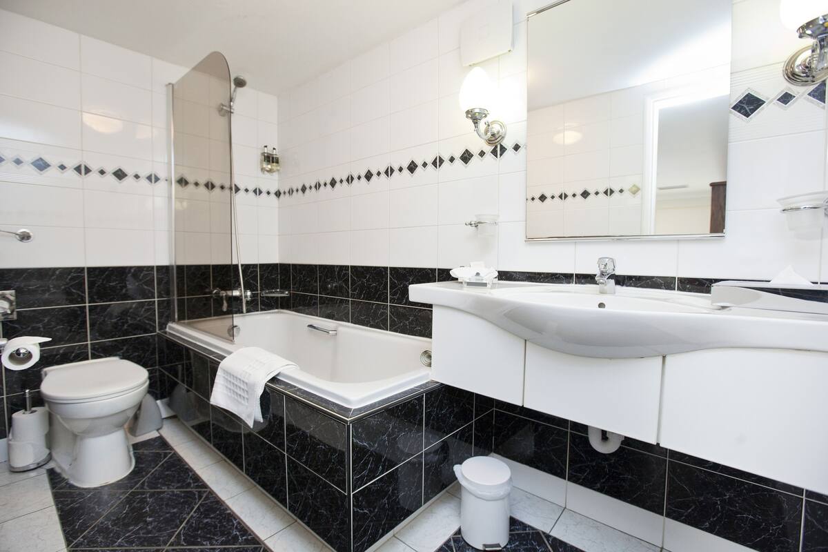 double or twin room, garden view | bathroom | combined shower/bathtub, designer toiletries, hair dryer, towels