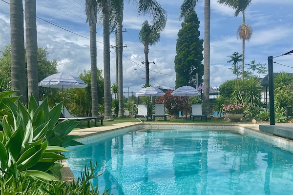 Outdoor pool, pool loungers