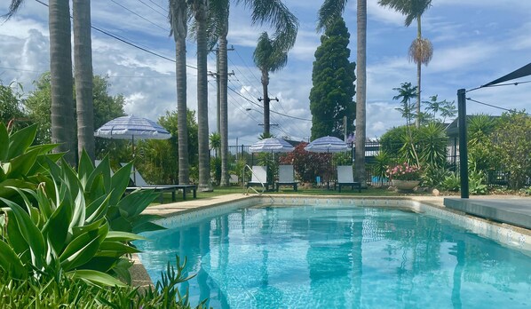 Outdoor pool, sun loungers