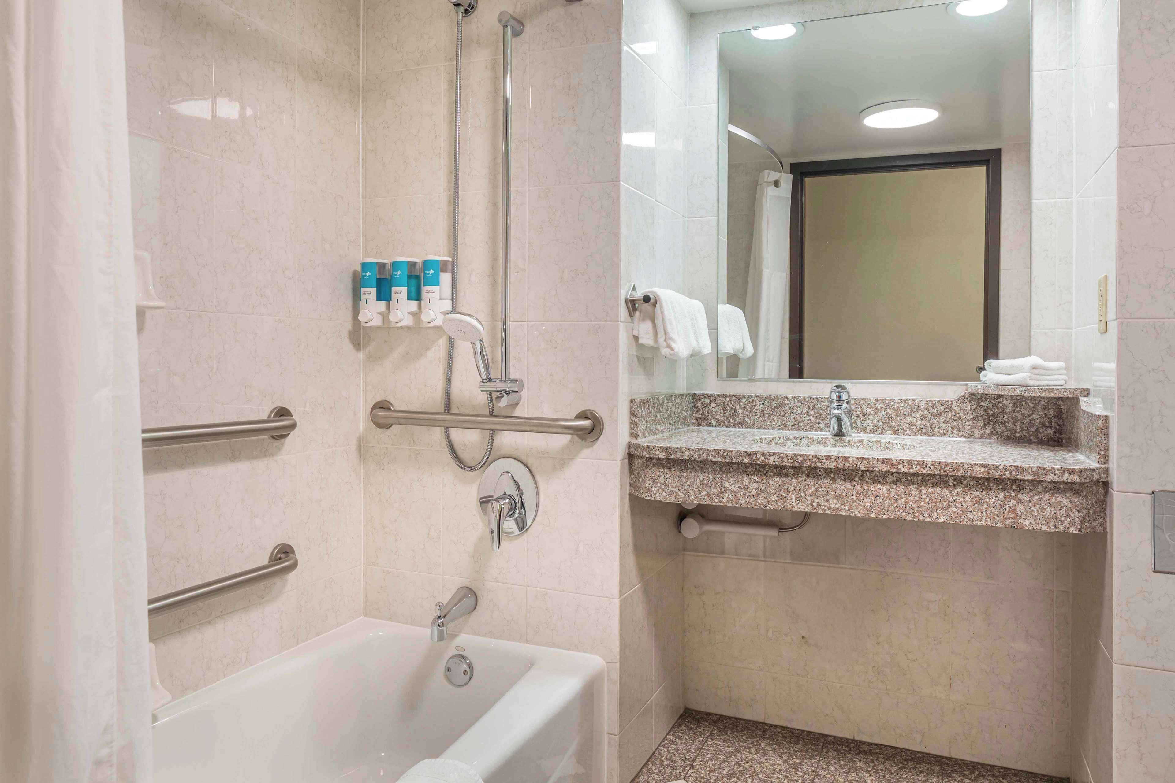 free toiletries, hair dryer, towels