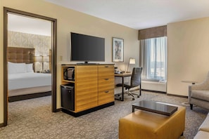1 bedroom, desk, blackout drapes, iron/ironing board