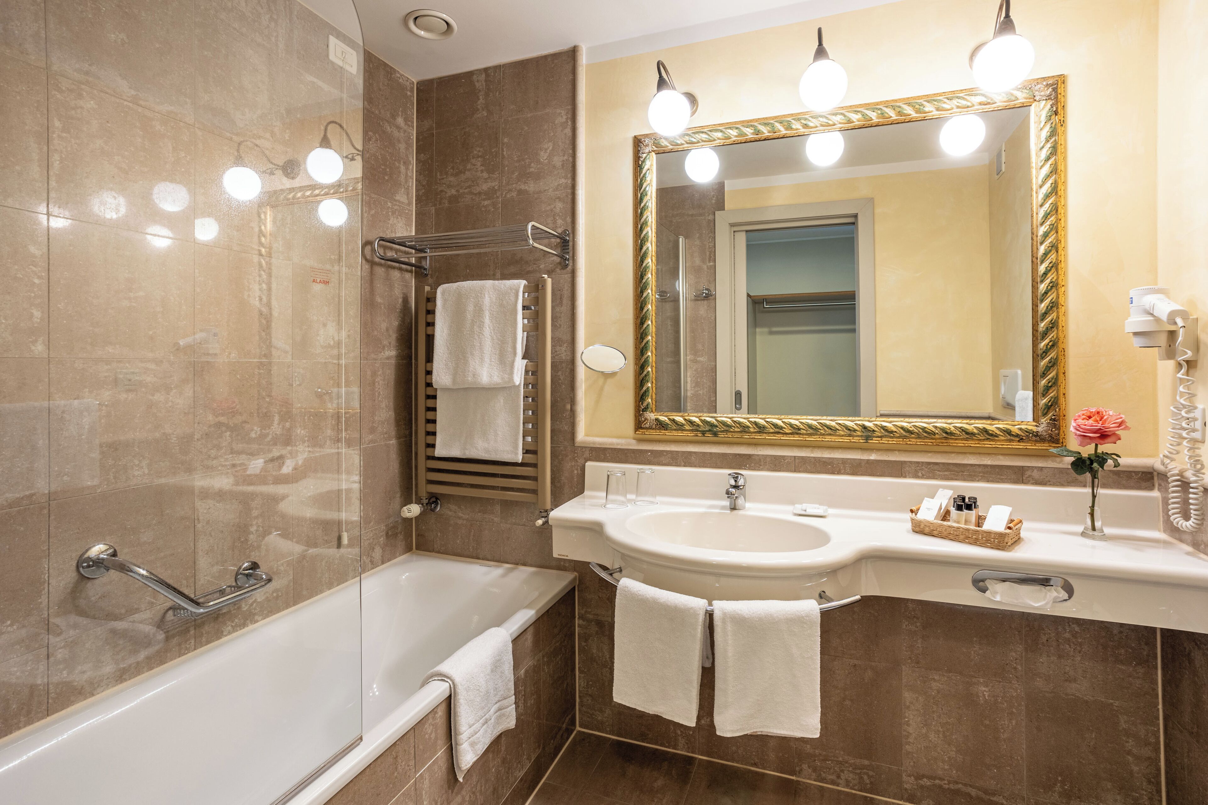 rainfall showerhead, eco-friendly toiletries, hair dryer, bidet