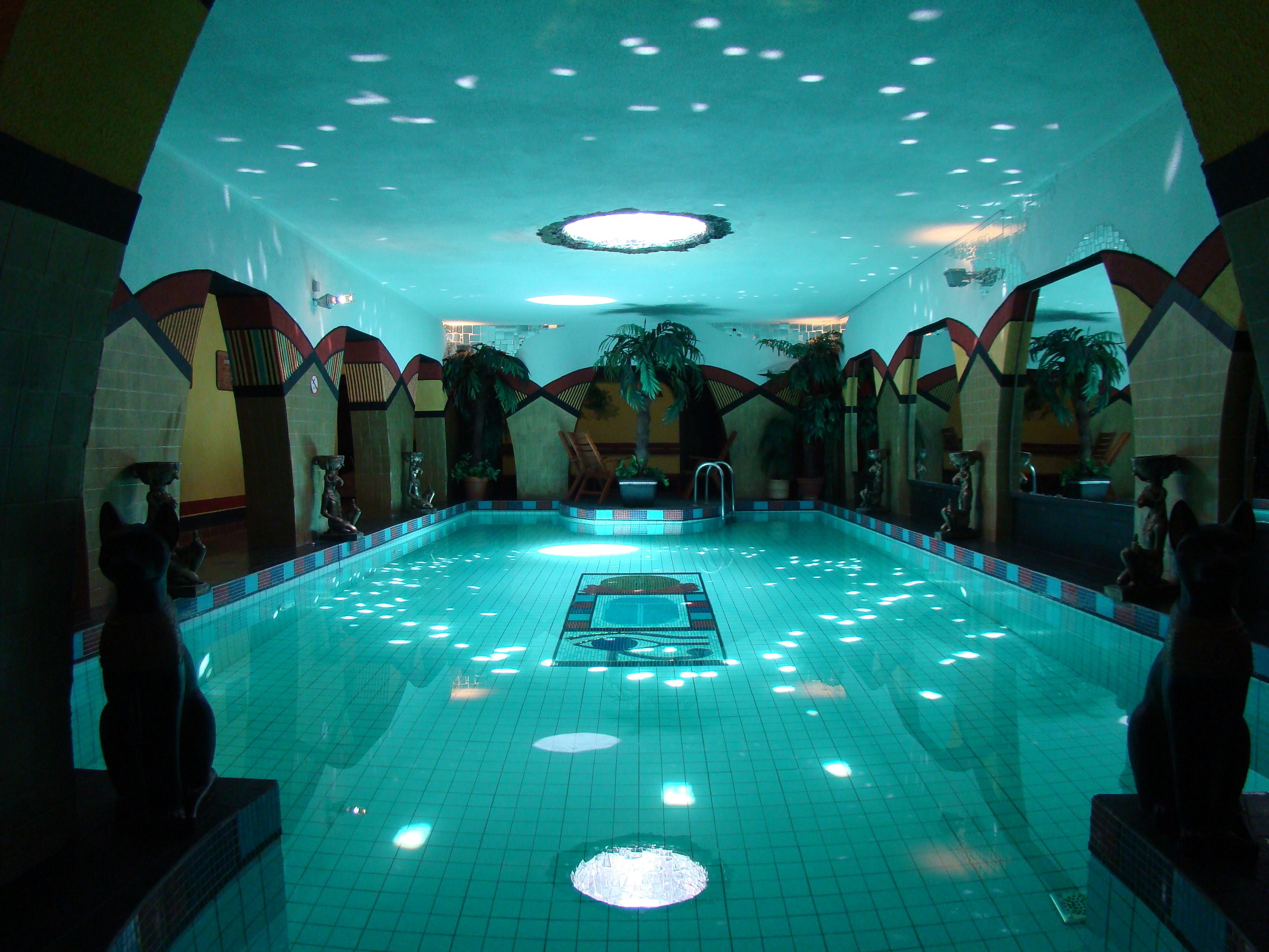 indoor pool, pool loungers
