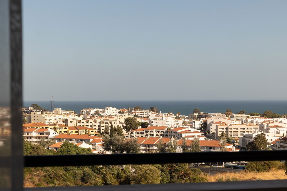 Un pueblo costero con edificios y vista al mar.