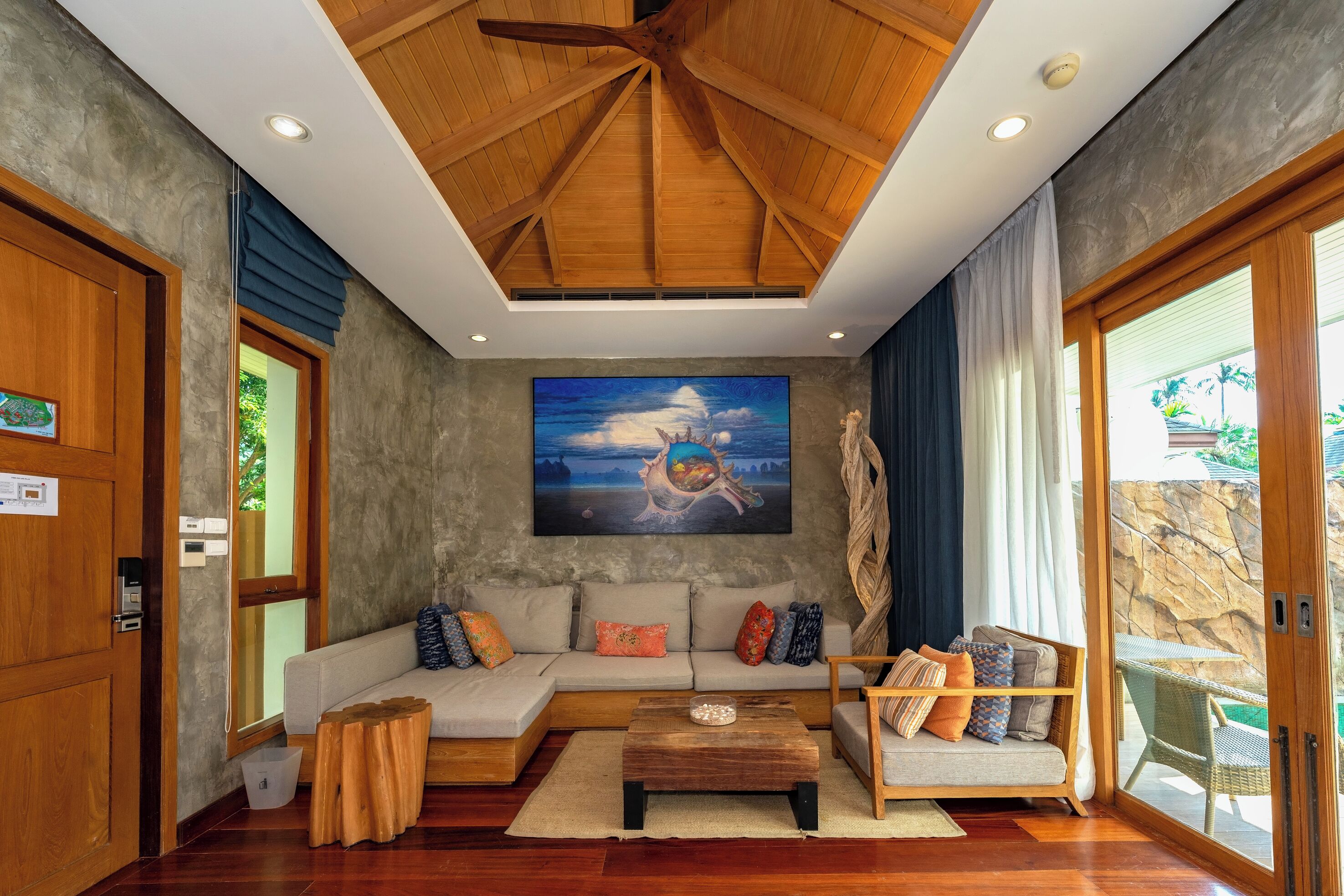 tropical pool villa | premium bedding, in-room safe, individually decorated, desk