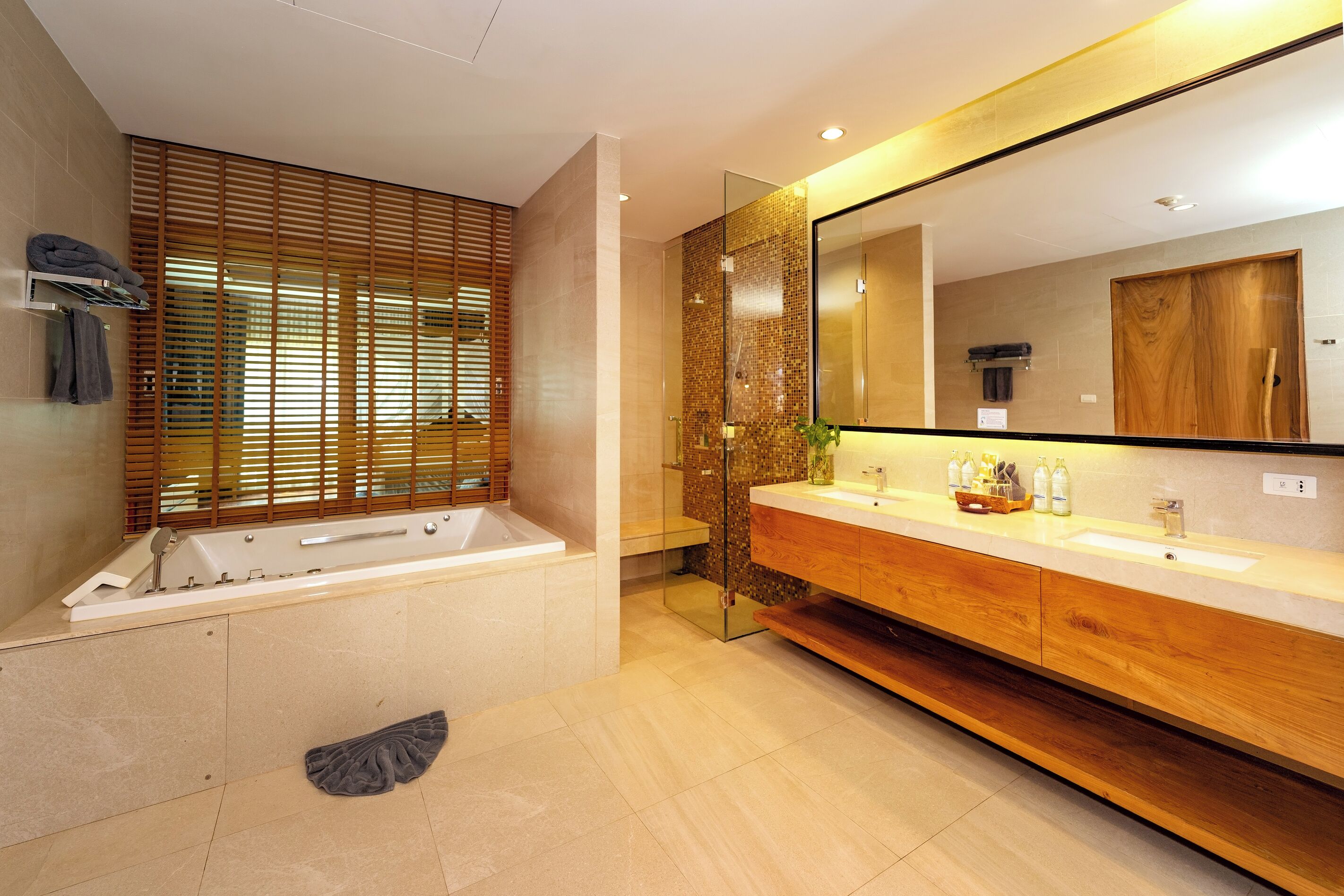 tropical pool villa | bathroom | eco-friendly toiletries, hair dryer, bathrobes, slippers