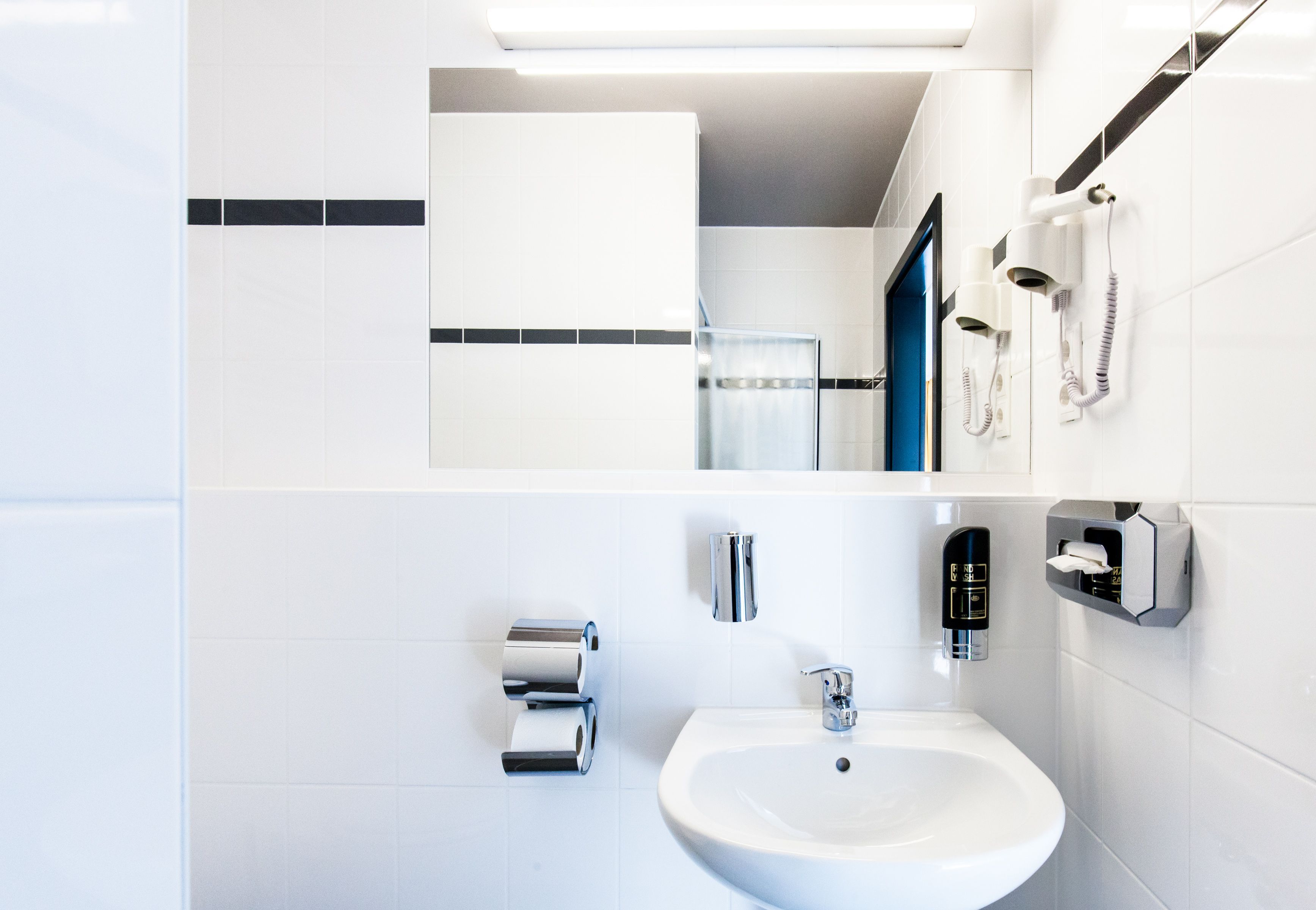 shower, eco-friendly toiletries, hair dryer, soap