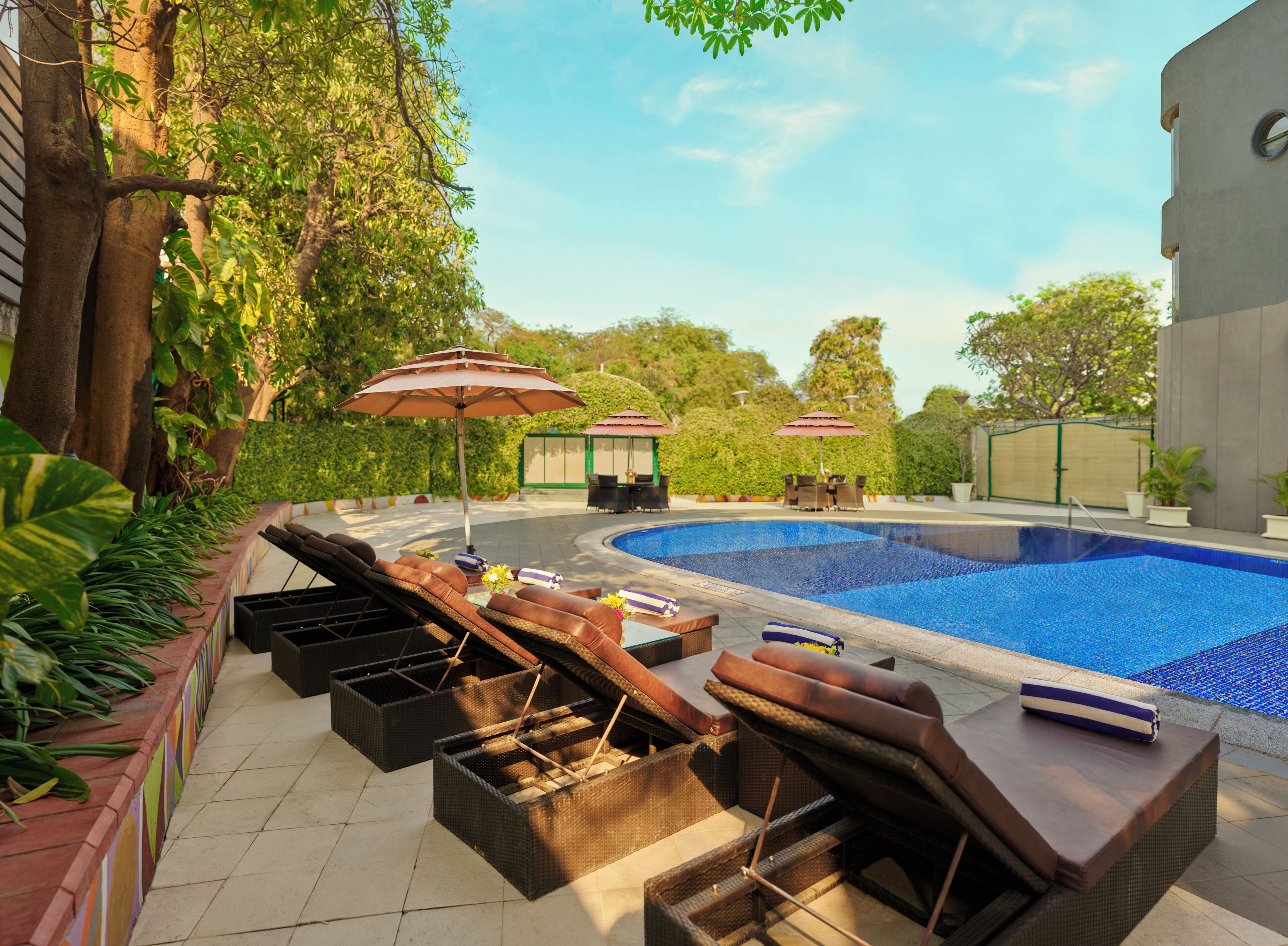 Outdoor pool, sun loungers