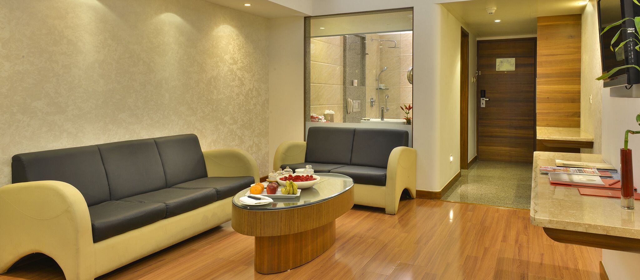 executive suite city view queen bed | living area | 42-inch lcd tv with satellite channels, tv, pay films