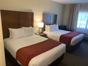 Standard Room, 2 Queen Beds | Desk, laptop workspace, blackout drapes, iron/ironing board