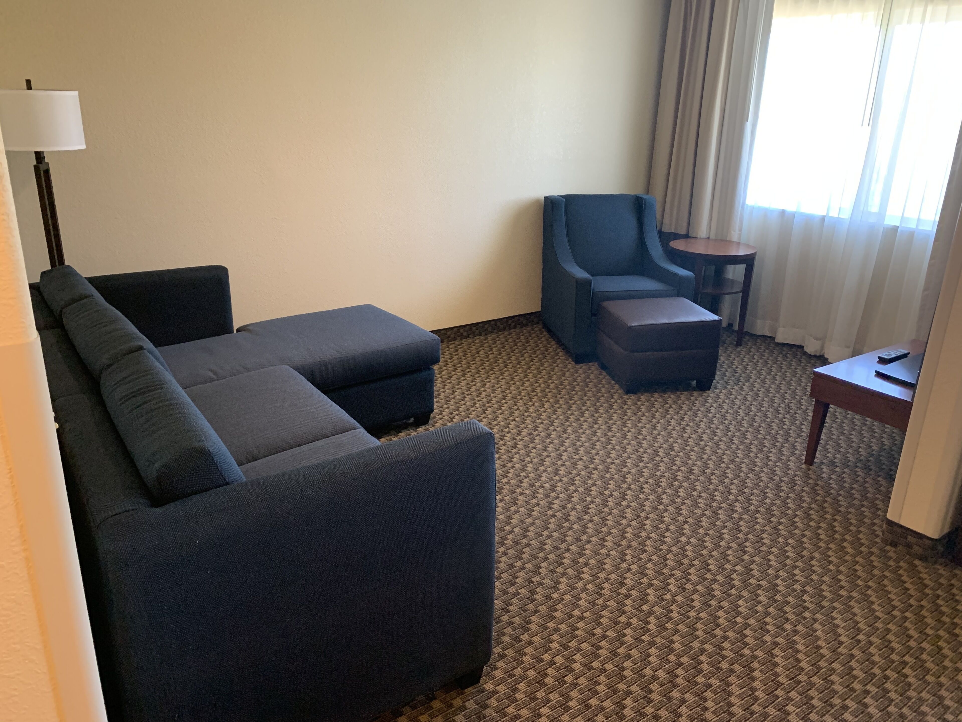 suite, 1 king bed with sofa bed, non smoking (2 person sofa bed) | living room | 50-inch flat-screen tv with cable channels, tv