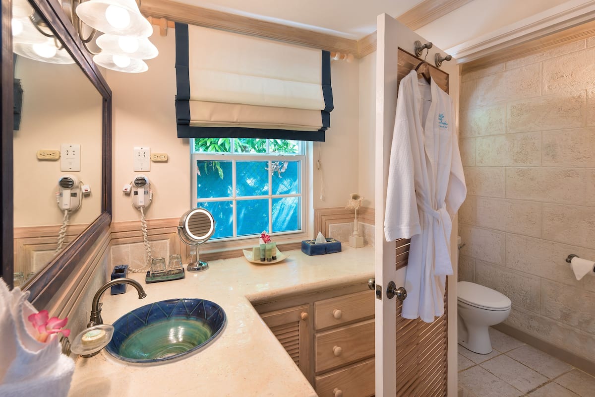 luxury suite, private pool | bathroom | shower, designer toiletries, hair dryer, bathrobes