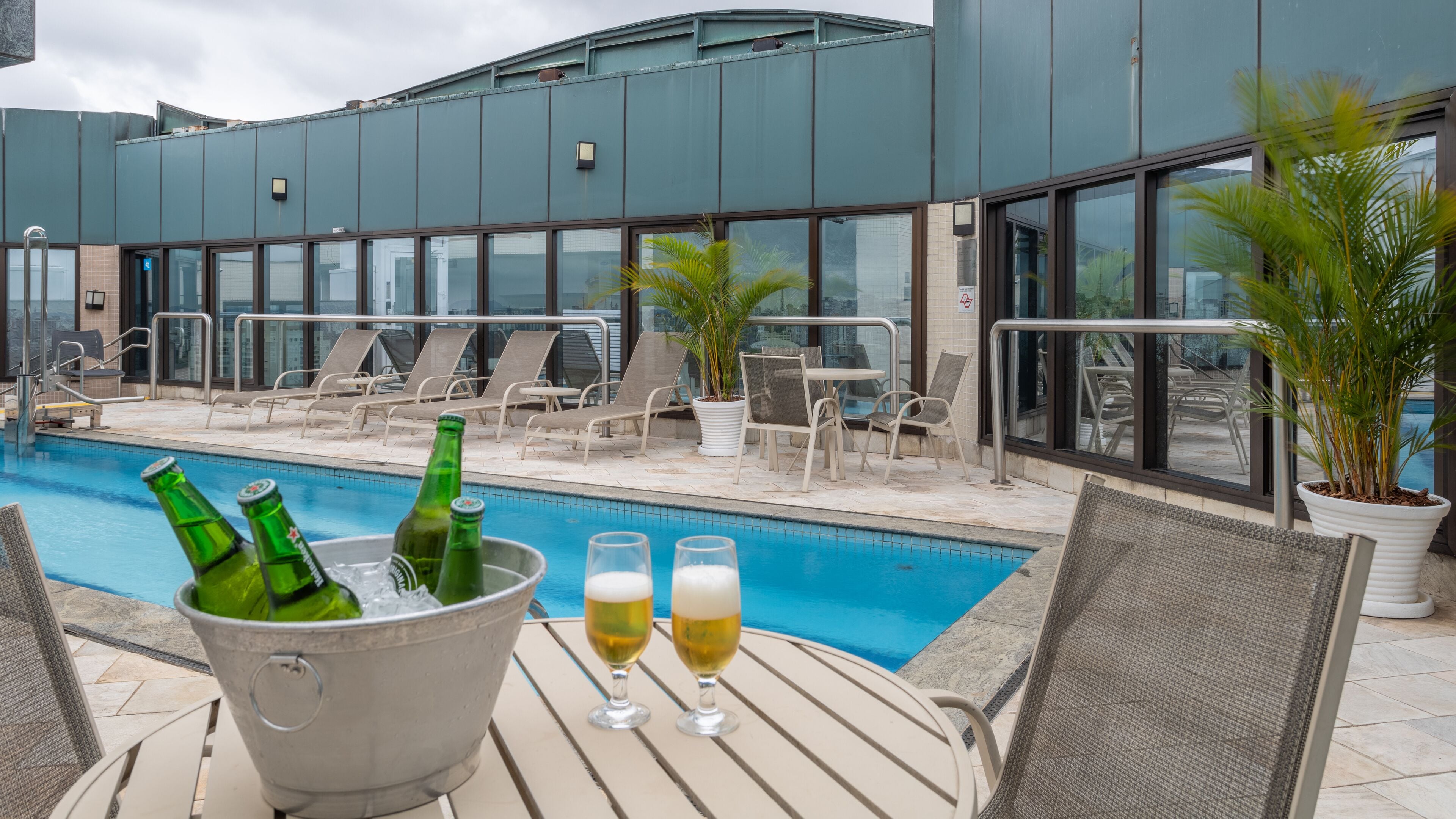 outdoor pool, pool loungers