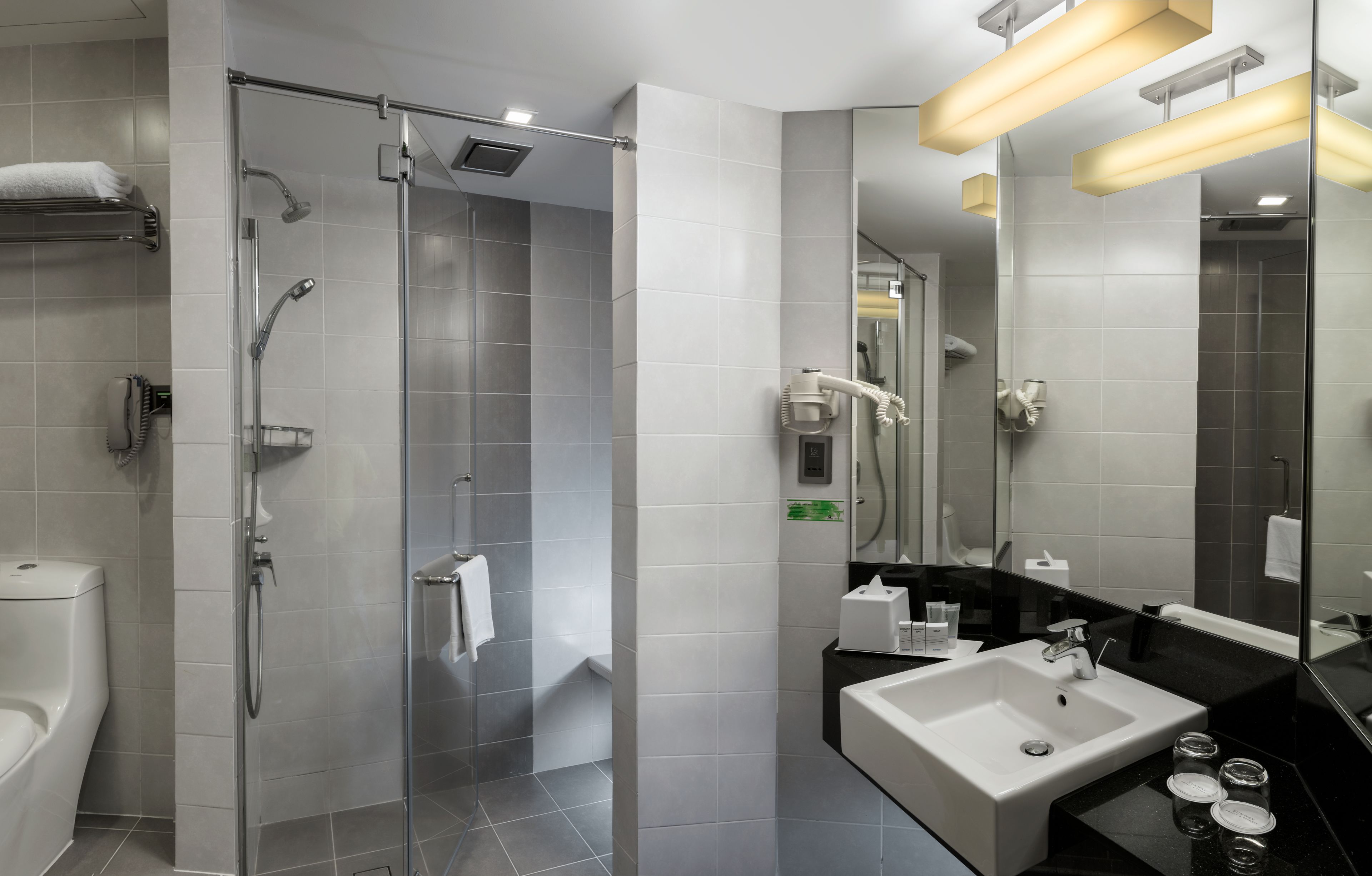 shower, free toiletries, hair dryer, slippers