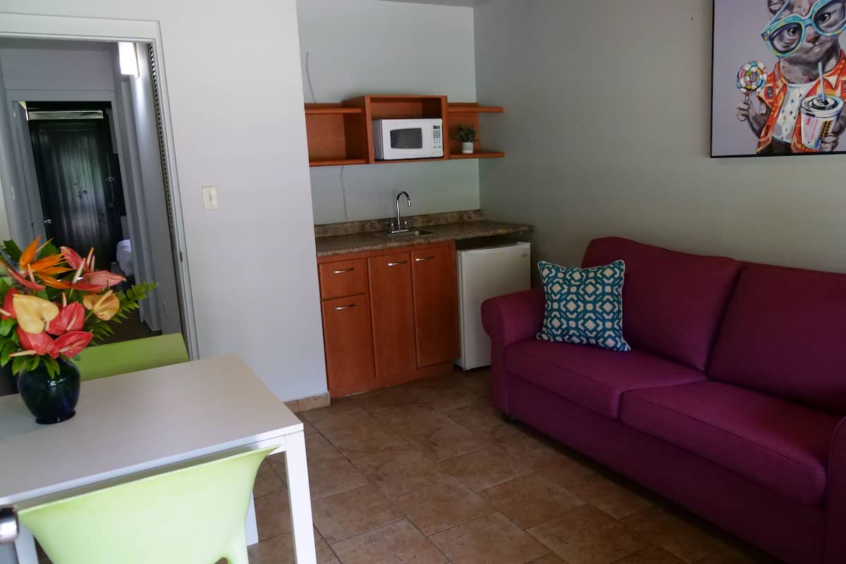 Deluxe-Zimmer, 1 Queen-Bett und Schlafsofa | Wohnzimmer | LCD-Fernseher