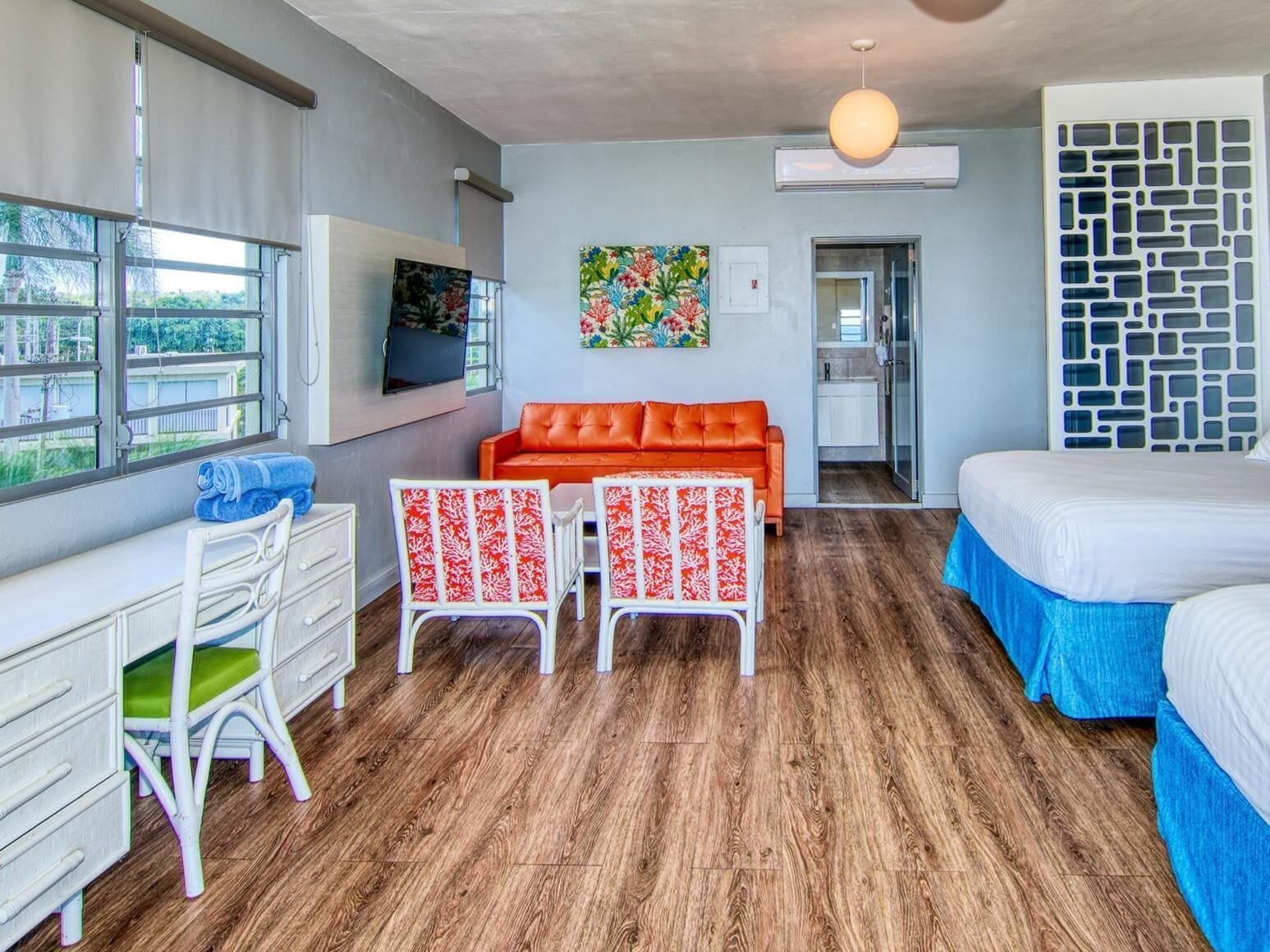 apartment, ocean view, beachfront | living area | 48-inch tv with satellite channels