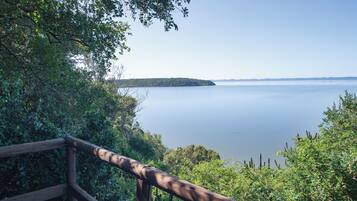 Deluxe tweepersoonskamer, 1 kingsize bed, bad, uitzicht op meer | Uitzicht op het meer