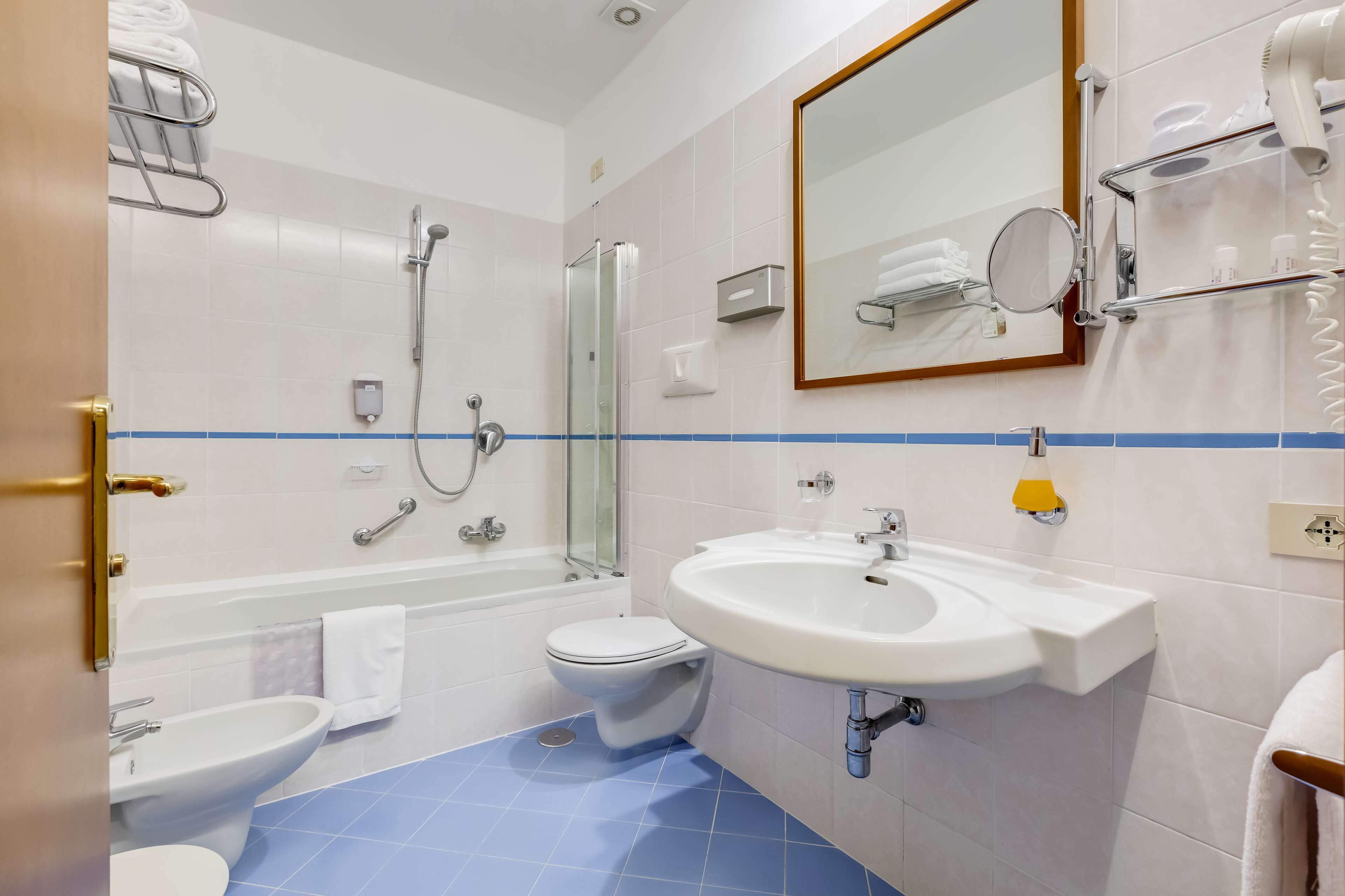 free toiletries, hair dryer, towels, soap