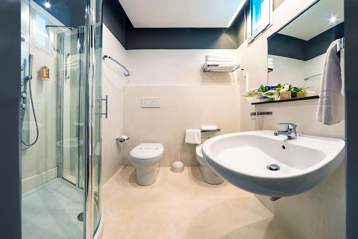 free toiletries, hair dryer, bidet, towels