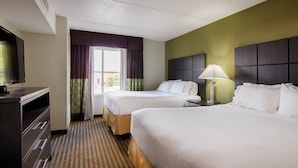 A hotel room with two beds, a desk with a television, and a window with curtains. - Holiday Inn Express Hotel & Suites Mooresville - Lake Norman by IHG (Mooresville)