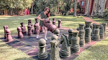 Guests can enjoy a game of chess in our beautifully maintained garden.